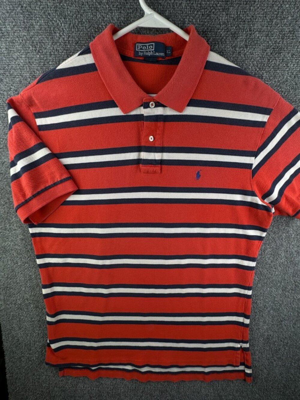 Polo Ralph Lauren Striped Short Sleeve Polo Shirt XL Knit Orange Blue Adult Men
